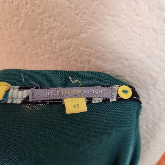 Little Yellow Button Green Patchwork Mix Media Boho Long Sleeve Top Tunic XS - Picture 4 of 9